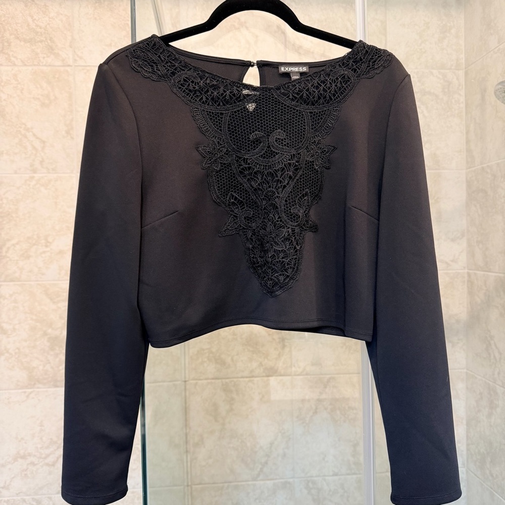 Express Black Lace Accent Crop Top